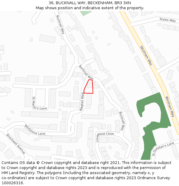 36, BUCKNALL WAY, BECKENHAM, BR3 3XN: Location map and indicative extent of plot