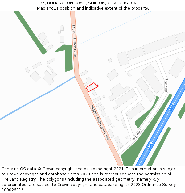 36, BULKINGTON ROAD, SHILTON, COVENTRY, CV7 9JT: Location map and indicative extent of plot
