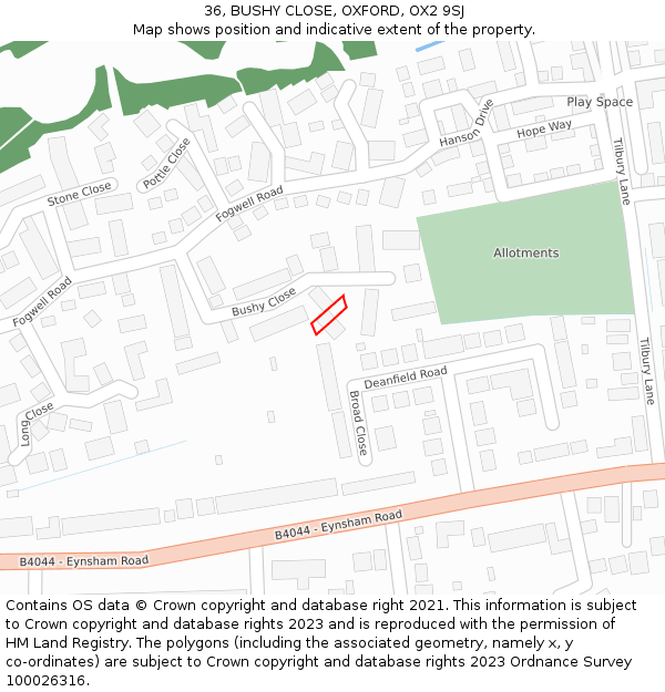 36, BUSHY CLOSE, OXFORD, OX2 9SJ: Location map and indicative extent of plot