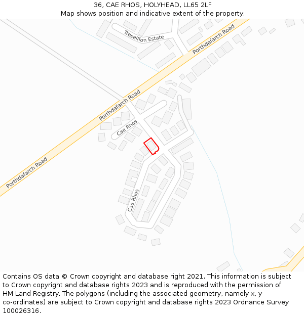 36, CAE RHOS, HOLYHEAD, LL65 2LF: Location map and indicative extent of plot