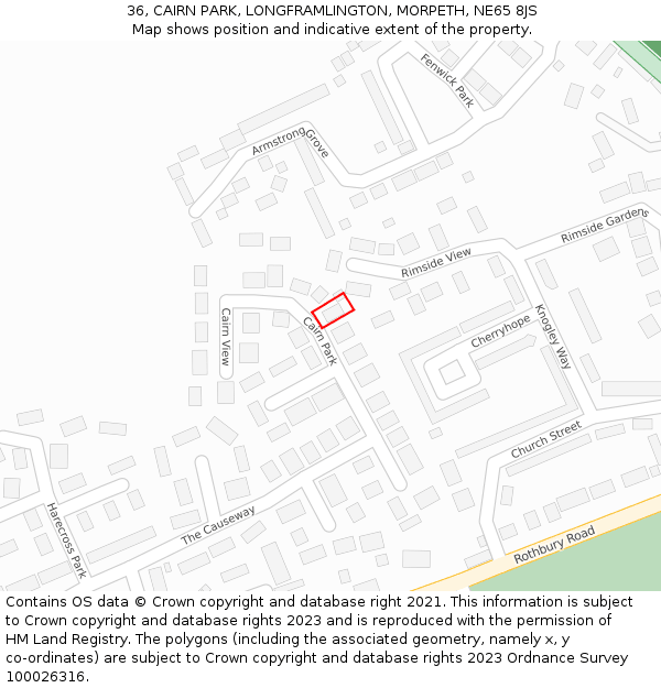 36, CAIRN PARK, LONGFRAMLINGTON, MORPETH, NE65 8JS: Location map and indicative extent of plot