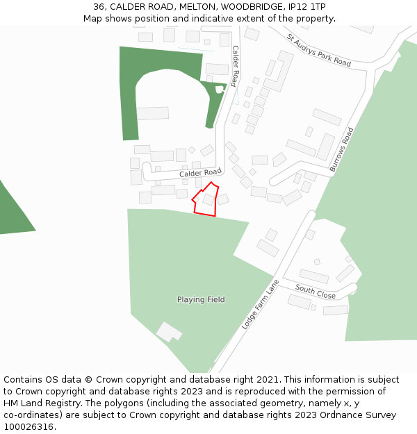 36, CALDER ROAD, MELTON, WOODBRIDGE, IP12 1TP: Location map and indicative extent of plot