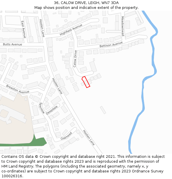 36, CALOW DRIVE, LEIGH, WN7 3DA: Location map and indicative extent of plot