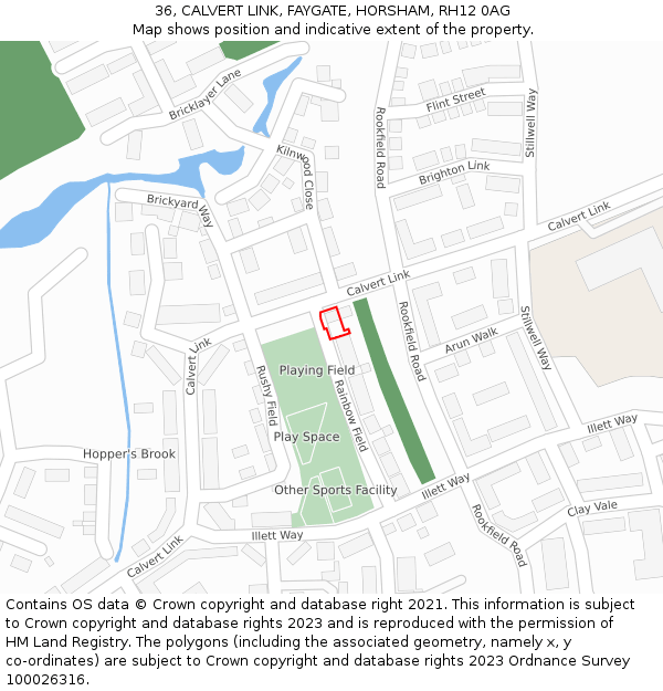 36, CALVERT LINK, FAYGATE, HORSHAM, RH12 0AG: Location map and indicative extent of plot