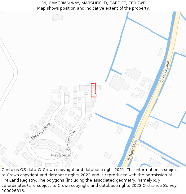 36, CAMBRIAN WAY, MARSHFIELD, CARDIFF, CF3 2WB: Location map and indicative extent of plot