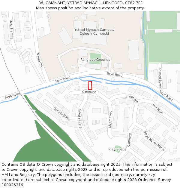 36, CAMNANT, YSTRAD MYNACH, HENGOED, CF82 7FF: Location map and indicative extent of plot
