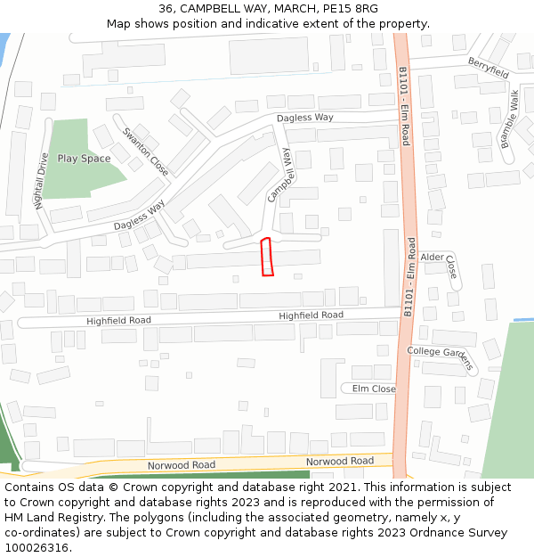 36, CAMPBELL WAY, MARCH, PE15 8RG: Location map and indicative extent of plot