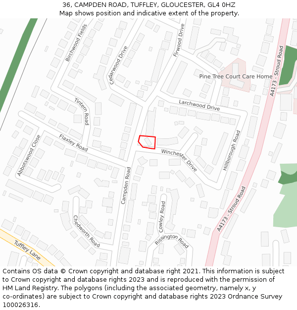 36, CAMPDEN ROAD, TUFFLEY, GLOUCESTER, GL4 0HZ: Location map and indicative extent of plot