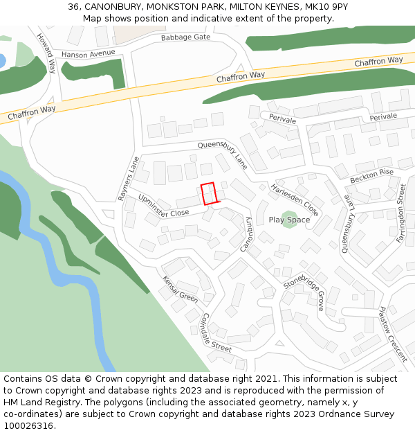 36, CANONBURY, MONKSTON PARK, MILTON KEYNES, MK10 9PY: Location map and indicative extent of plot