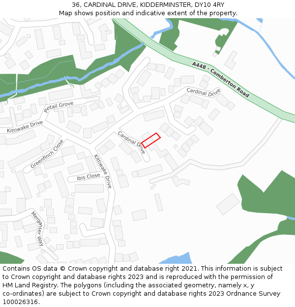 36, CARDINAL DRIVE, KIDDERMINSTER, DY10 4RY: Location map and indicative extent of plot