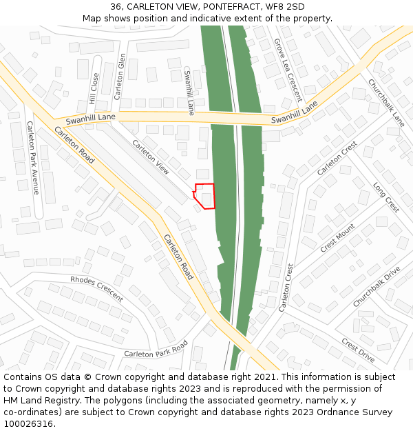 36, CARLETON VIEW, PONTEFRACT, WF8 2SD: Location map and indicative extent of plot