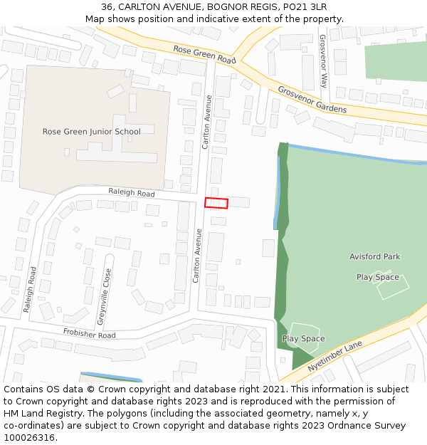 36, CARLTON AVENUE, BOGNOR REGIS, PO21 3LR: Location map and indicative extent of plot