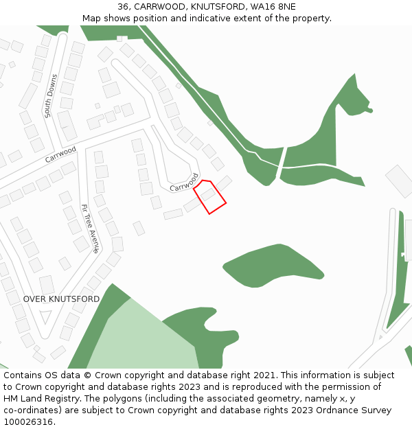 36, CARRWOOD, KNUTSFORD, WA16 8NE: Location map and indicative extent of plot