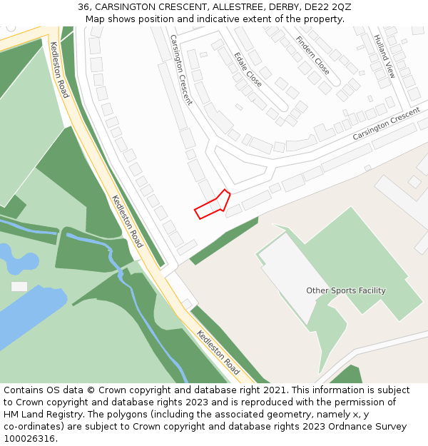 36, CARSINGTON CRESCENT, ALLESTREE, DERBY, DE22 2QZ: Location map and indicative extent of plot