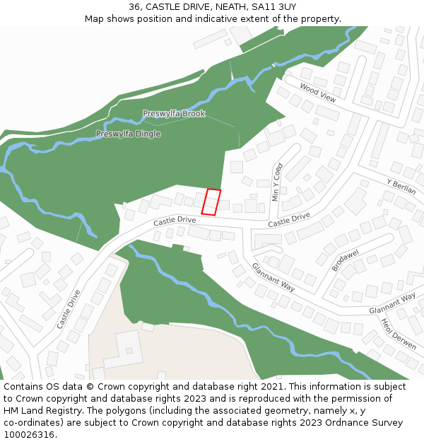 36, CASTLE DRIVE, NEATH, SA11 3UY: Location map and indicative extent of plot