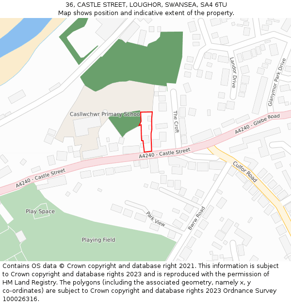 36, CASTLE STREET, LOUGHOR, SWANSEA, SA4 6TU: Location map and indicative extent of plot