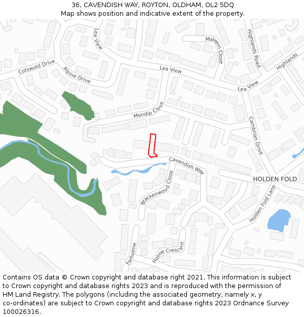36, CAVENDISH WAY, ROYTON, OLDHAM, OL2 5DQ: Location map and indicative extent of plot