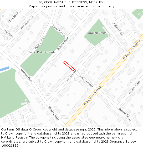 36, CECIL AVENUE, SHEERNESS, ME12 1DU: Location map and indicative extent of plot