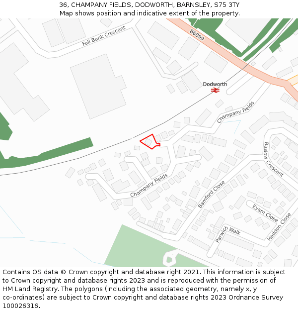 36, CHAMPANY FIELDS, DODWORTH, BARNSLEY, S75 3TY: Location map and indicative extent of plot