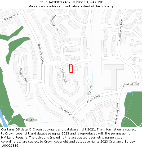 36, CHATTERIS PARK, RUNCORN, WA7 1XE: Location map and indicative extent of plot