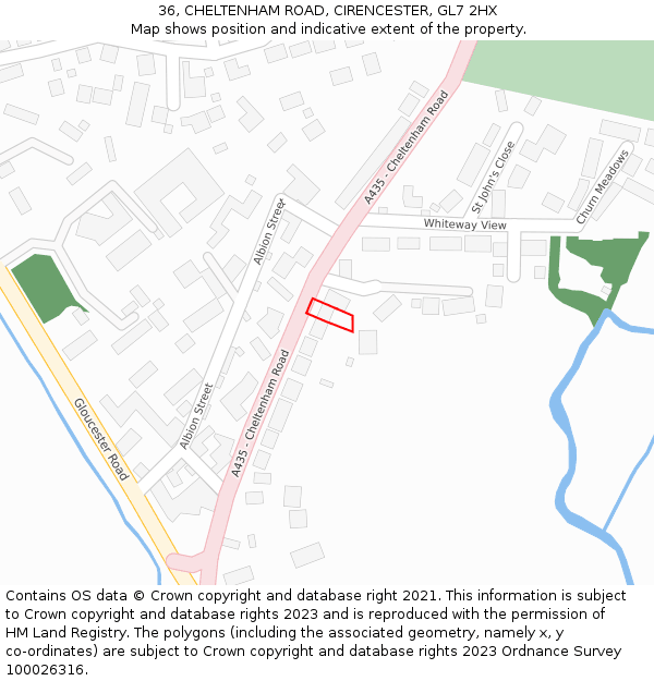 36, CHELTENHAM ROAD, CIRENCESTER, GL7 2HX: Location map and indicative extent of plot