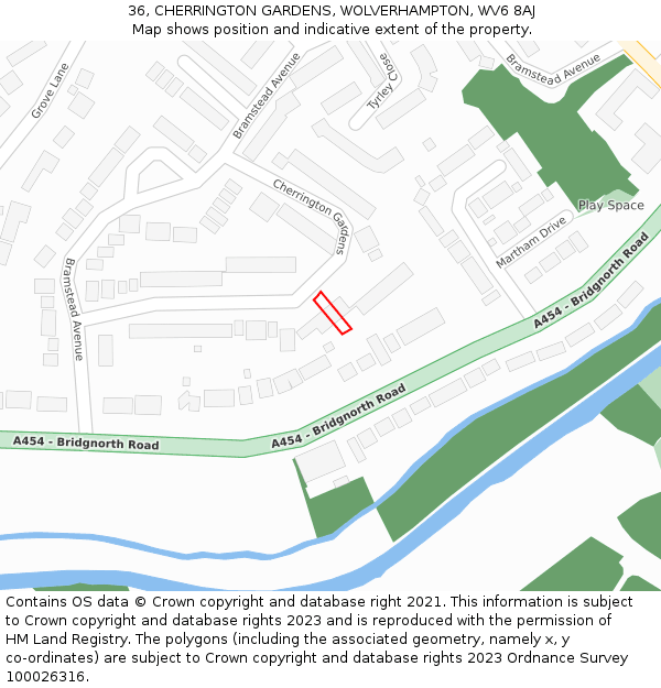 36, CHERRINGTON GARDENS, WOLVERHAMPTON, WV6 8AJ: Location map and indicative extent of plot