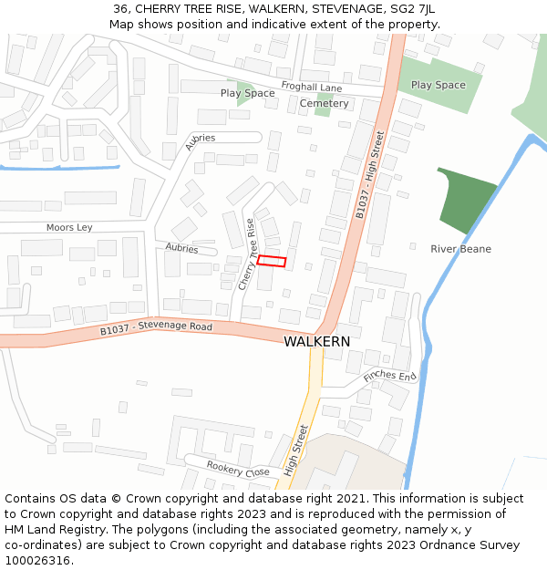 36, CHERRY TREE RISE, WALKERN, STEVENAGE, SG2 7JL: Location map and indicative extent of plot