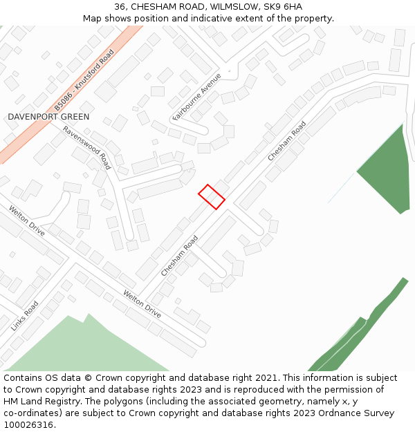 36, CHESHAM ROAD, WILMSLOW, SK9 6HA: Location map and indicative extent of plot