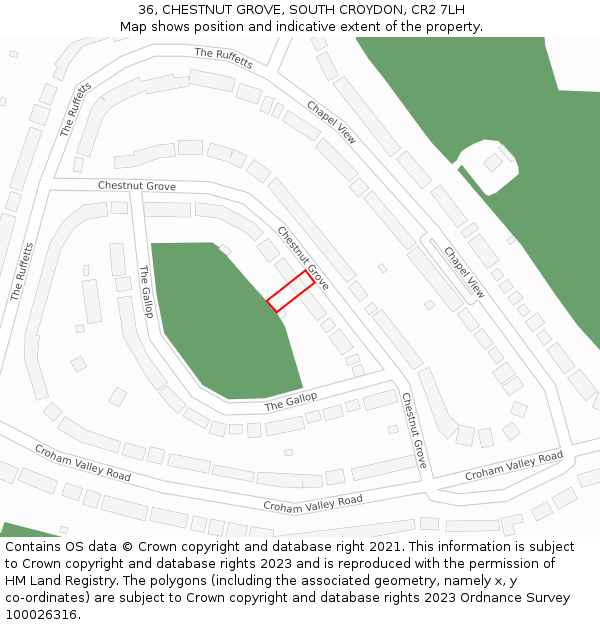 36, CHESTNUT GROVE, SOUTH CROYDON, CR2 7LH: Location map and indicative extent of plot