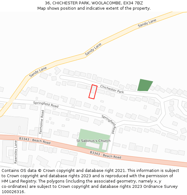 36, CHICHESTER PARK, WOOLACOMBE, EX34 7BZ: Location map and indicative extent of plot