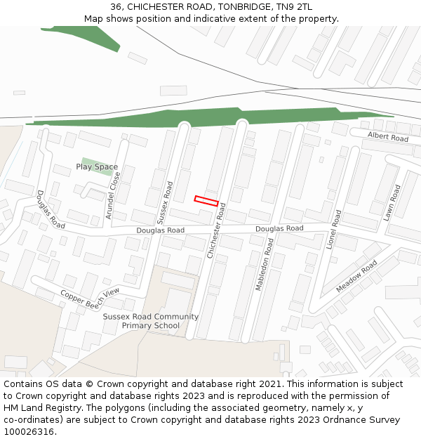 36, CHICHESTER ROAD, TONBRIDGE, TN9 2TL: Location map and indicative extent of plot