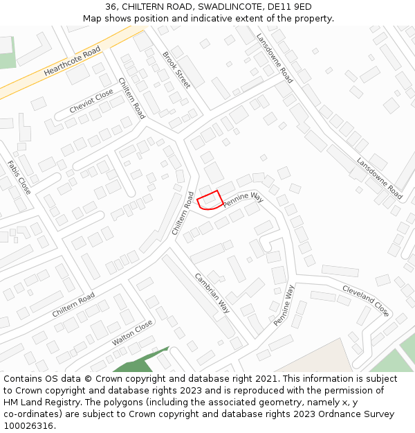 36, CHILTERN ROAD, SWADLINCOTE, DE11 9ED: Location map and indicative extent of plot