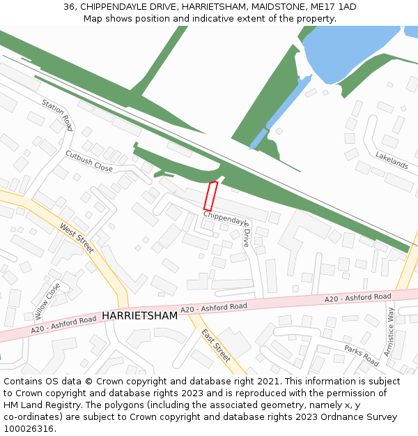 36, CHIPPENDAYLE DRIVE, HARRIETSHAM, MAIDSTONE, ME17 1AD: Location map and indicative extent of plot