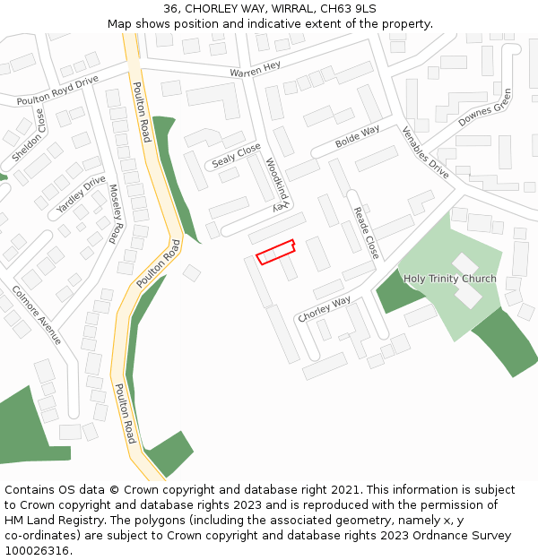 36, CHORLEY WAY, WIRRAL, CH63 9LS: Location map and indicative extent of plot