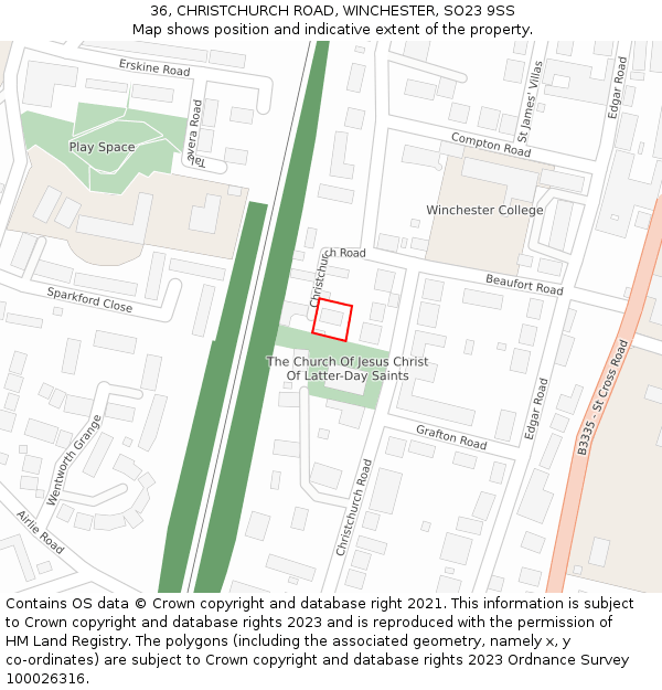 36, CHRISTCHURCH ROAD, WINCHESTER, SO23 9SS: Location map and indicative extent of plot