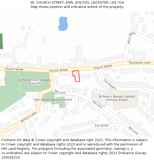 36, CHURCH STREET, EARL SHILTON, LEICESTER, LE9 7DA: Location map and indicative extent of plot