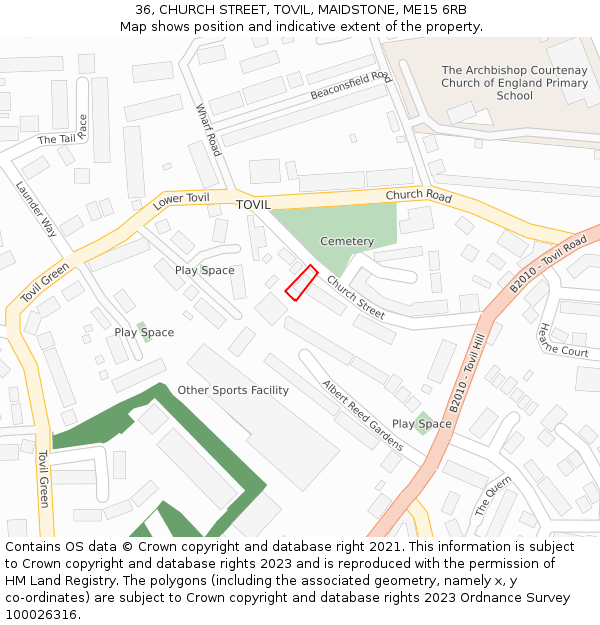 36, CHURCH STREET, TOVIL, MAIDSTONE, ME15 6RB: Location map and indicative extent of plot