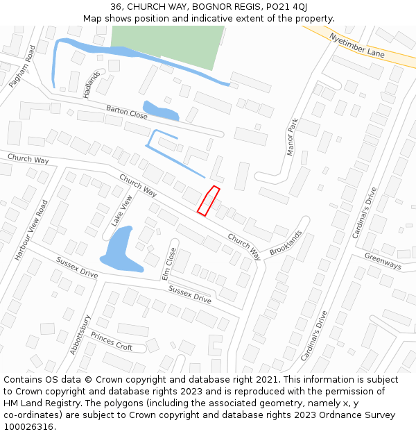 36, CHURCH WAY, BOGNOR REGIS, PO21 4QJ: Location map and indicative extent of plot