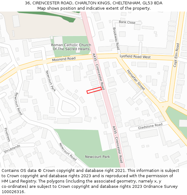 36, CIRENCESTER ROAD, CHARLTON KINGS, CHELTENHAM, GL53 8DA: Location map and indicative extent of plot