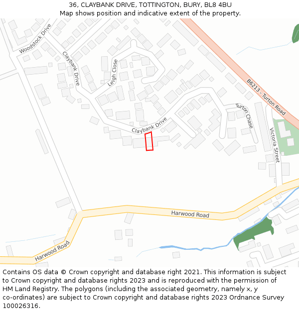 36, CLAYBANK DRIVE, TOTTINGTON, BURY, BL8 4BU: Location map and indicative extent of plot