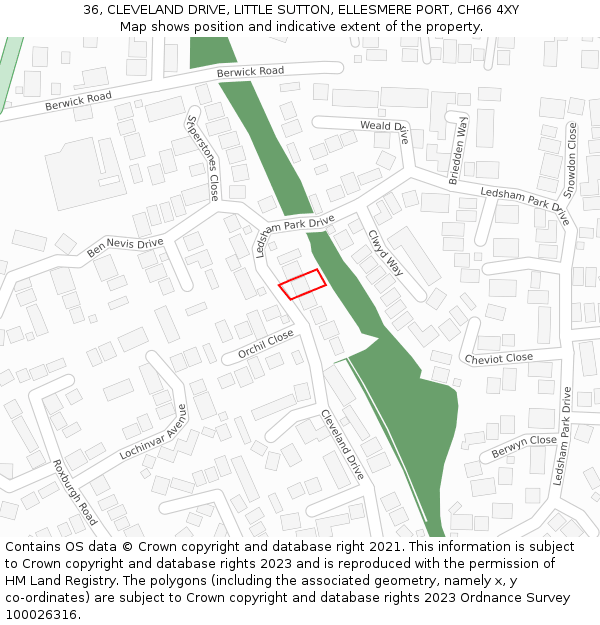 36, CLEVELAND DRIVE, LITTLE SUTTON, ELLESMERE PORT, CH66 4XY: Location map and indicative extent of plot