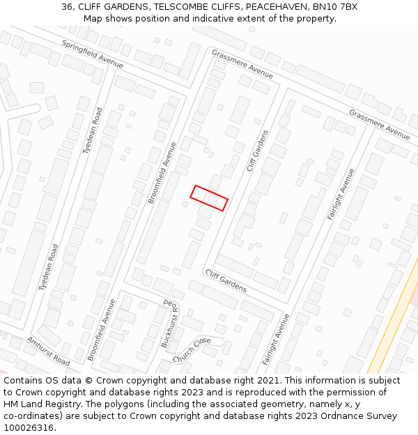 36, CLIFF GARDENS, TELSCOMBE CLIFFS, PEACEHAVEN, BN10 7BX: Location map and indicative extent of plot