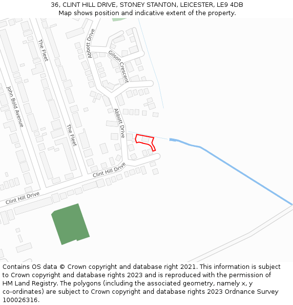 36, CLINT HILL DRIVE, STONEY STANTON, LEICESTER, LE9 4DB: Location map and indicative extent of plot