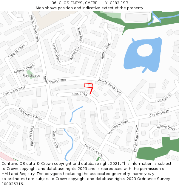 36, CLOS ENFYS, CAERPHILLY, CF83 1SB: Location map and indicative extent of plot