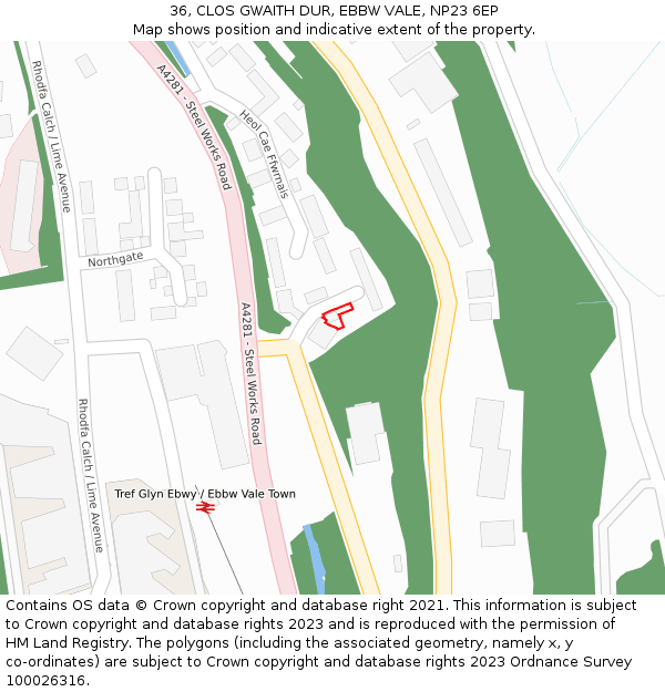 36, CLOS GWAITH DUR, EBBW VALE, NP23 6EP: Location map and indicative extent of plot