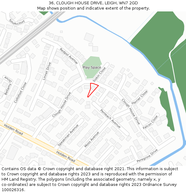 36, CLOUGH HOUSE DRIVE, LEIGH, WN7 2GD: Location map and indicative extent of plot