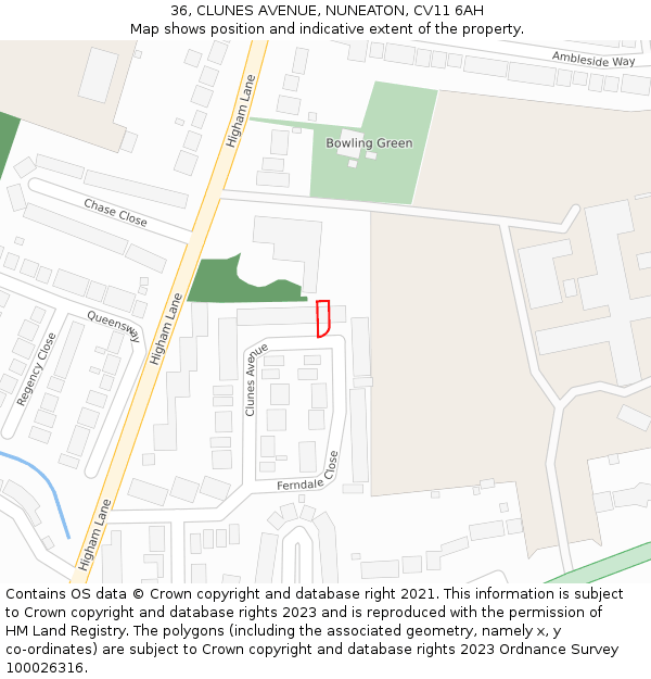 36, CLUNES AVENUE, NUNEATON, CV11 6AH: Location map and indicative extent of plot