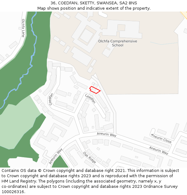 36, COEDFAN, SKETTY, SWANSEA, SA2 8NS: Location map and indicative extent of plot