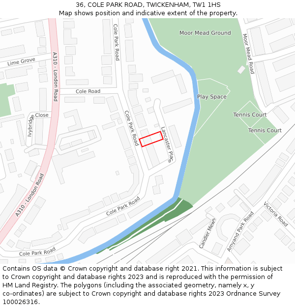 36, COLE PARK ROAD, TWICKENHAM, TW1 1HS: Location map and indicative extent of plot