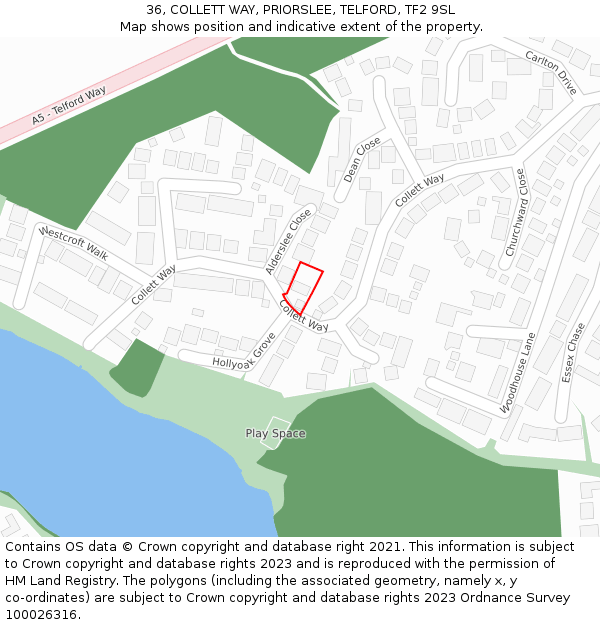 36, COLLETT WAY, PRIORSLEE, TELFORD, TF2 9SL: Location map and indicative extent of plot